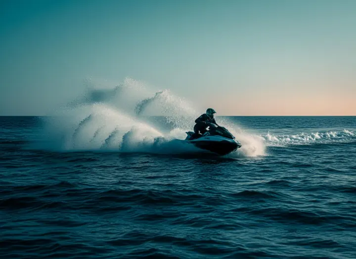 Rider throwing a tall spray on open water